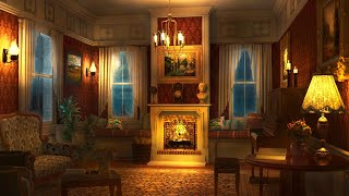 Crackling Fireplace with Rain Sounds  Cozy Victorian Ambience at Night for Sleep Relax Study [upl. by Ennairek]