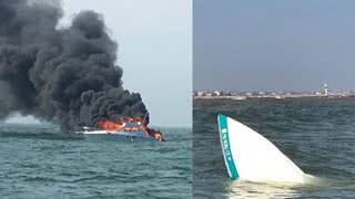 Mayday call from captain with four people aboard burning boat [upl. by Just46]