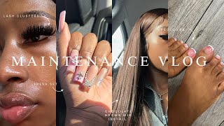 MAINTENANCE VLOG  Chocolate Brown Amazon Wig Nails Pedicure Wax  Lash Clusters at home [upl. by Eineeuq]