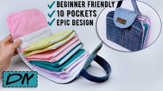 FANTASTIC DIY ORGANIZER BAG IDEA FROM OLD JEANS Denim Zipper Bag Tutorial [upl. by Utica]