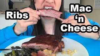 SassEsnacks ASMR BBQ Pork Ribs Macaroni amp Cheese  Eating Homecooked SouthernStyle Food [upl. by Fuller]