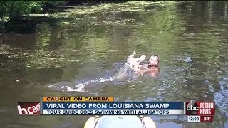 VIDEO Louisiana swamp tour guide feeds gators chicken marshmallows [upl. by Schott753]