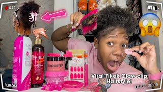 Doing VIRAL ClawClip Ponytail ONLY using PINK products [upl. by Hebner175]