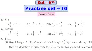 Practice set 10 class 6  chapter 4 Operation on fractions Practice set 10 std 6 mathsMaharashtra [upl. by Brandon770]