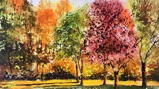 How To Paint Autumn Trees  Step By Step Watercolour Tutorial [upl. by Yknip]