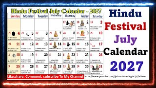 Hindu Festival July Calendar  2027  julycalendar2027 [upl. by Naira]