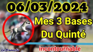 Pronostics PMU Mes 3 bases incontournable MERCREDI 06 MARS 2024 AMIENS [upl. by Ffilc993]