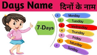 Learn Days Name Days in the week Basic English Learning  English Vocabulary Name of Days [upl. by Favian]