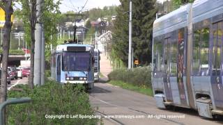 Oslo sporveier  trams at Grefsen stasjon Oslo Norway [upl. by Ordnagela]