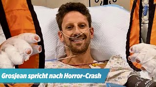 FeuerUnfall in der Formel 1 Romain Grosjean meldet sich aus dem Krankenhaus [upl. by Nalor]