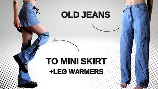 Quickly make jeans into a skirt and leg warmer set  Upcycled fashion EP1 [upl. by Korney933]