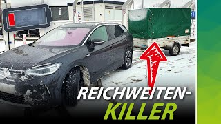 Diese Elektroautos haben eine AHK  VW ID4 ReichweitenTest mit Anhänger im Winter [upl. by Haem]