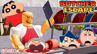 Shinchan and friends got trapped in evil butcher shop 😱  Roblox scary butcher obby  funny game 😂 [upl. by Ahkeber540]