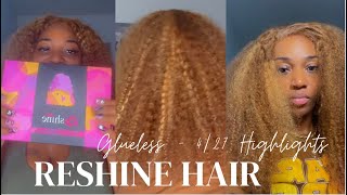 RESHINE HAIR REVIEW l Bald Cap Method l Install  Kinky Curly 427 Highlighted Wig l keona Michelle [upl. by Ranger]