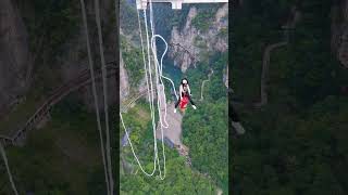 Zhangjiajie Grand Canyon Glass Bridge Bungee Jumping First Person View [upl. by Desdamona]