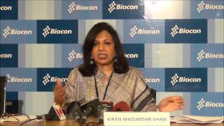 Biocon Q1 FY16 Financial Results by Kiran Mazumdar Shaw CMD Biocon [upl. by Gwenette442]