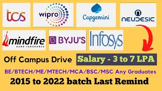 TCS  Infosys  Capgemini off campus drive for 2019202020212022 batch Apply now  7 LPA [upl. by Josephine]