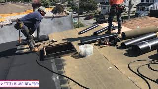 Flat Roof Tear Off amp Installation Graniteville Staten Island New York Roofing  Ginos Roofing [upl. by Lacombe]