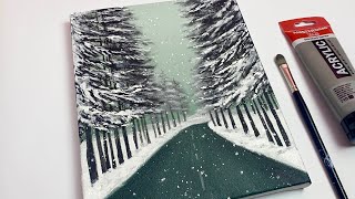 Winter Road Painting  Step by Step Acrylic Painting For Beginners  Winter Painting Tutorial Easy [upl. by Nemad]