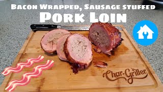 Bacon Wrapped Sausage Stuffed Pork Loin on the CharGriller Akorn [upl. by Yong]