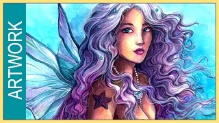 Watercolors Illustration ✬ Leucosia ✬ Angel Mermaid ✬ YTAC2 by Sakuems [upl. by Wolfram]