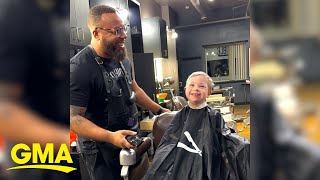 The story behind viral video of barber and young client with Down syndrome l GMA [upl. by Ioved]