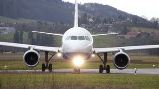 Spectacular Airbus A320 landing amp take off at Airport BernBelp [upl. by Elyc]