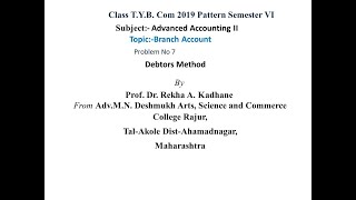 Branch Accounting Debtors Method Problem no 7 From Nirali Text Book Problem no 4 Advanced Account [upl. by Emmuela]