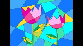 Cubism inspired flowers  How to draw Cubism art step by step  Tulip flower drawing [upl. by Sulrac]