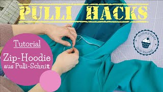 ZipHoodie aus Pulli Schnittmuster nähen  Pulli Hacks  Zipjacke  DIY Nähanleitung  mommymade [upl. by Sunderland]