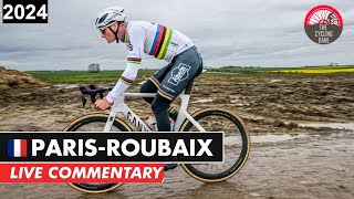 ParisRoubaix 2024 Live Commentary  Can Mathieu van der Poel be STOPPED [upl. by Gwennie585]