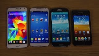 Samsung Galaxy S5 vs Galaxy S4 vs Galaxy S3 vs Galaxy S2  Which Is Faster [upl. by Enived141]