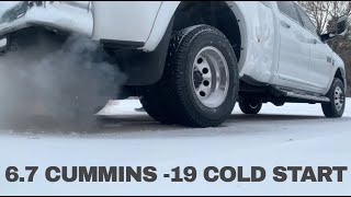 2012 Ram 3500 67 Cummins 19° F Cold Start with Grid Heater Delete High Idle and Exhaust Brake [upl. by Eneleuqcaj]