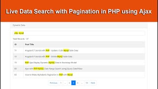 Live Data Search with Pagination in PHP Mysql using Ajax [upl. by Honey]