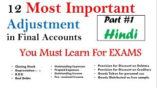 Final Accounts with 12 Most Important Adjustment in Hindi part 1  Book keeping Lectures 3 [upl. by Stultz602]