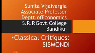 Classical Critiques SISMONDI [upl. by Yruoc]