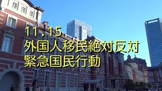 外国人労働者移民反対デモ「安倍の移民政策をぶっ潰す」1115 外国人労働者移民絶対反対緊急国民行動 頑張れ日本！全国行動委員会 [upl. by Viking7]