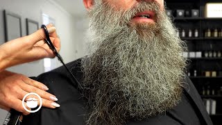 Young Man’s Incredible Grey Beard Gets Trimmed to Perfection [upl. by Llerehc287]