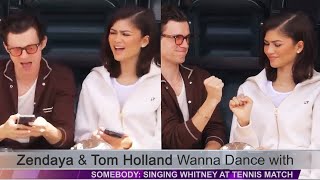 Zendaya Tom Holland Wanna Dance with Somebody Singing Whitney at Tennis Match [upl. by Willard]