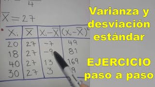 Como calcular la VARIANZA y la DESVIACION ESTANDAR ejercicio ejemplo [upl. by Uund]