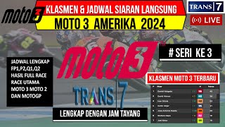 Klasemen Moto 3 2024 TerbaruJadwal Moto 3 Amerika 2024 Seri ke 3Jadwal Moto 3 2024Live Trans 7 [upl. by Bunni]