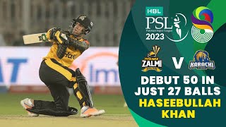 The Youngster Got To His Debut 50 In Just 27 Balls  Haseebullah Khan  Match 17  HBL PSL 8  MI2T [upl. by Eigram]