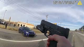 Bodycam footage shows Columbus sergeant getting hit by stolen vehicle firing shots at suspect [upl. by Llezniuq]