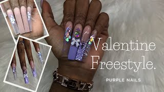 PURPLE FRENCH  ENCAPSULATED HEARTS FREESTYLE NAIL SET 💜 [upl. by Eluk854]