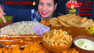 Eating Spicy🔥 Shahi Paneer Jeera Rice Chole Masala Puri Soupy Macaroni Spicy Chips  Food Show [upl. by Mureil185]