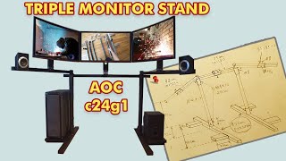 DIY  TRIPLE MONITOR STAND for AOC monitors  SKETCH [upl. by Toth]