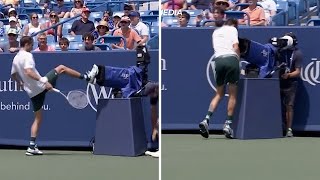 Medvedev kicks TV camera after crashing into it during Southern Open [upl. by Sweatt]