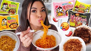 Trying SPICY Korean Buldak Ramen Noodle Flavors [upl. by Arondel]