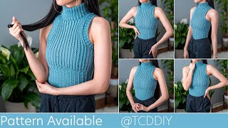 How to Crochet Sleeveless Turtleneck  Pattern amp Tutorial DIY [upl. by Goodard]