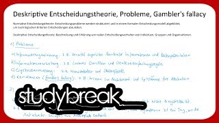 Deskriptive Entscheidungstheorie Probleme Gamblers fallacy  Betriebswirtschaftslehre [upl. by Webb]